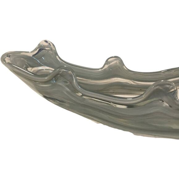 Vintage Hand Blown Glass White Smokey Swirls Cornucopia Sleigh Centerpiece - Picture 4 of 8